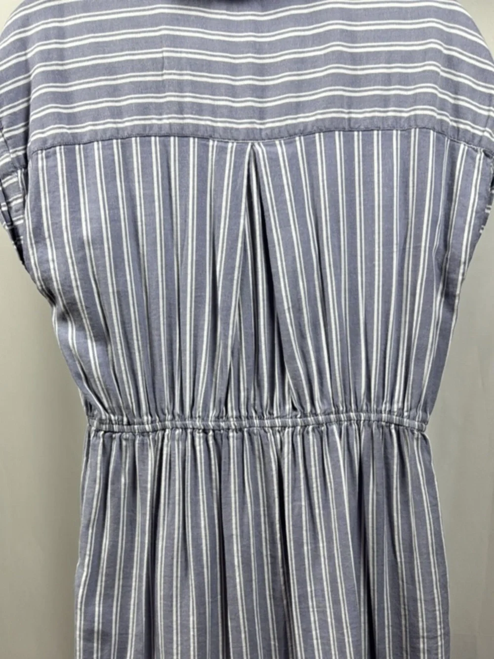 Japna Blue White Stripe Shirt Dress Tie Waist Linen Blend Size Large